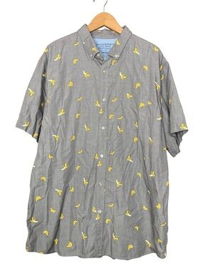 Banana Republic Bananas Button Down Short Sleeve Poplin Grey Yellow Men's XXL